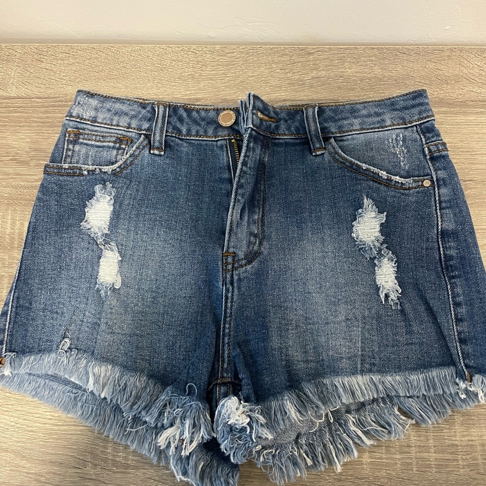 Papaya Blue Distressed Jean Shorts